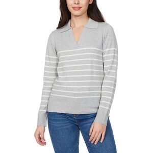 LOFT Gray and White V-Neck Sweater